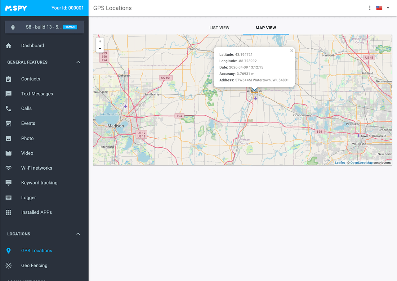 Rastrear ubicación actual de GPS del teléfono objetivo con localizador de moviles mSpy