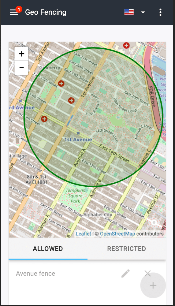 Característica Geofencing - El historial de movimientos del dispositivo en un conveniente mapa